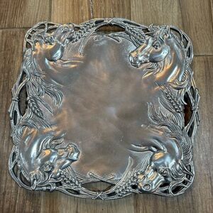 Arthur Court Horse Aluminum 12" Inch Square Tray Platter Vintage Equestrian 1999
